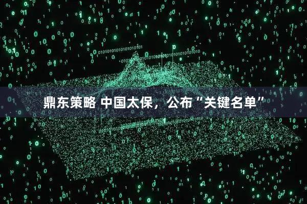 鼎东策略 中国太保，公布“关键名单”